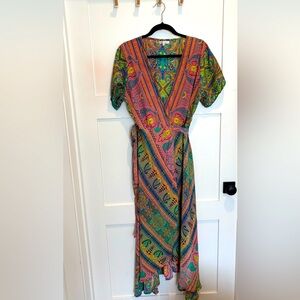 Karma highway wrap tie silk dress.